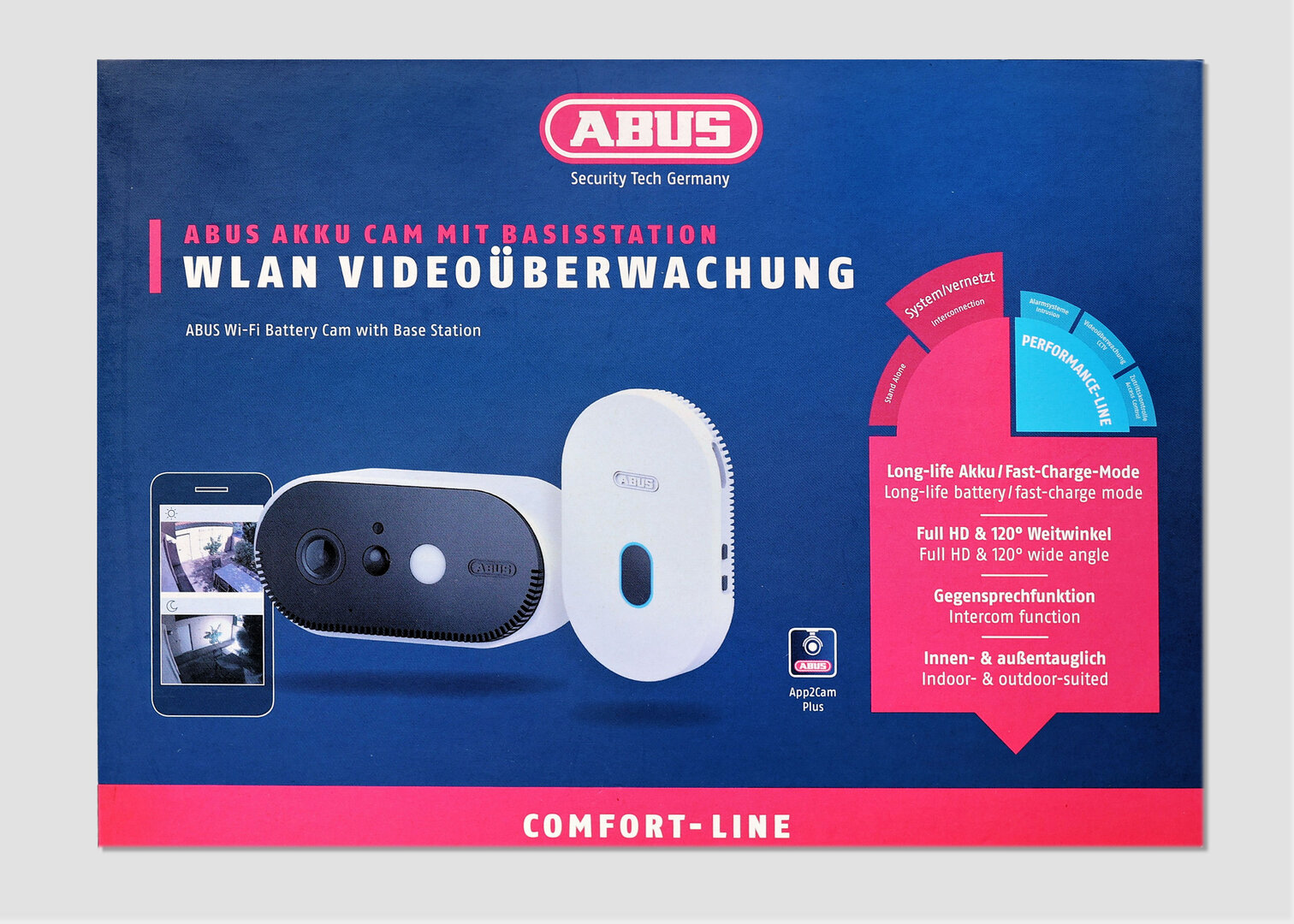 Die 100% kabellose ABUS WLAN Akku Cam eignet sich draußen wie drinnen ideal für Einsatzorte ohne Steckdose oder Stromanschluss. 